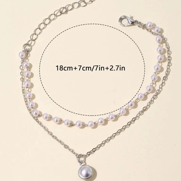 Faux Pearl Layered Bracelet Silver Plated Chain - Picture 3 of 7